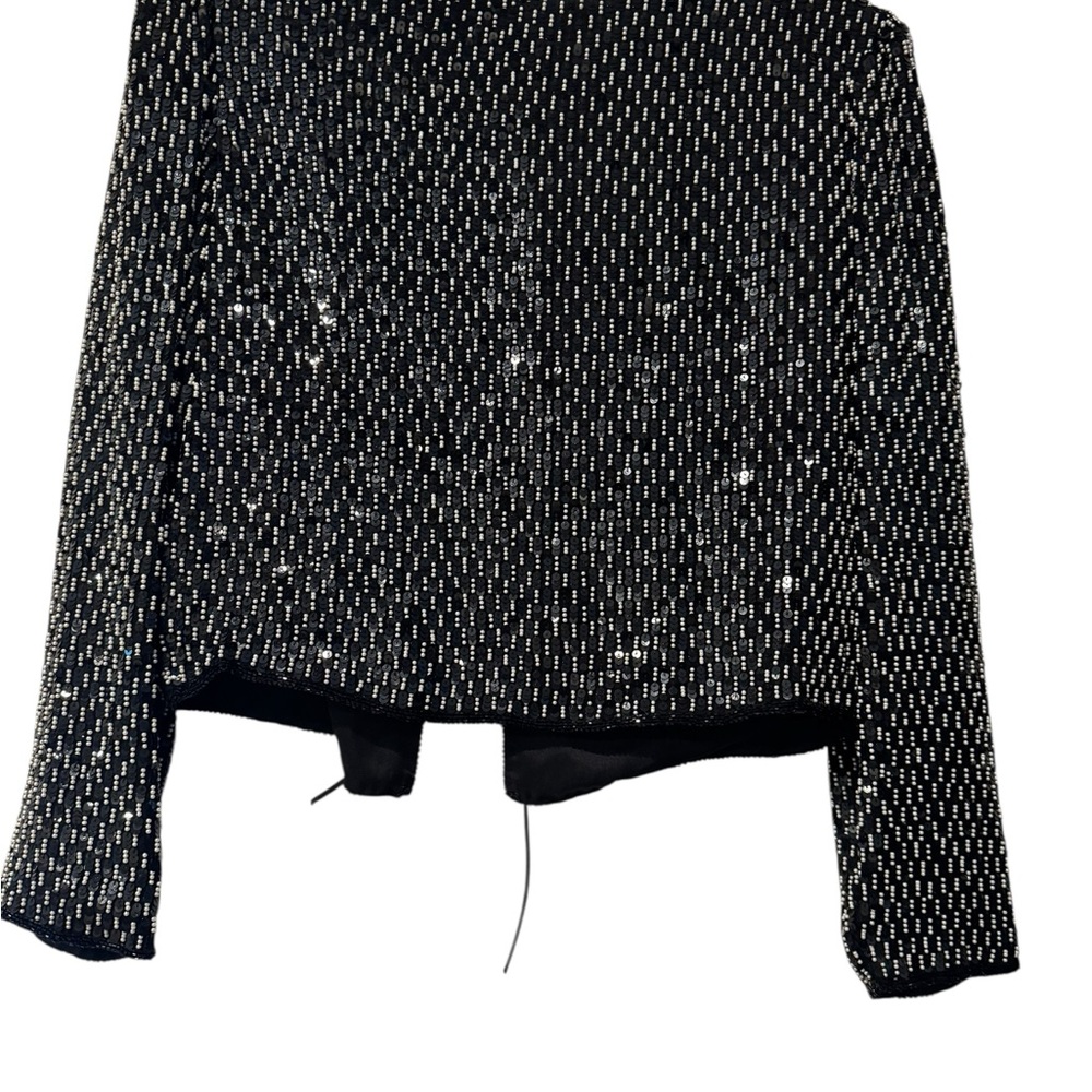 Laurence Kazar New York Beaded Silk Jacket Black Sequin Evening Crop Jacket L - Picture 3 of 8